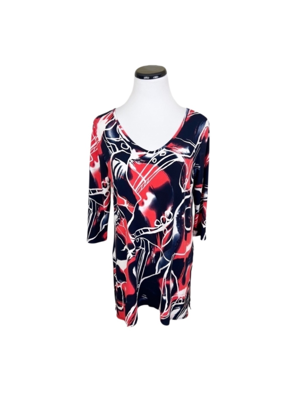 Clara Sun Woo Split Hem Top 3/4 Sleeve Stretchy Size Small
